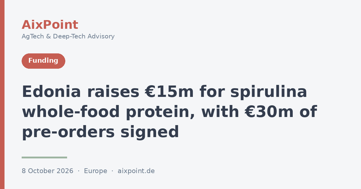 Edonia raises €15m for spirulina whole-food protein, with €30m of pre-orders already signed
