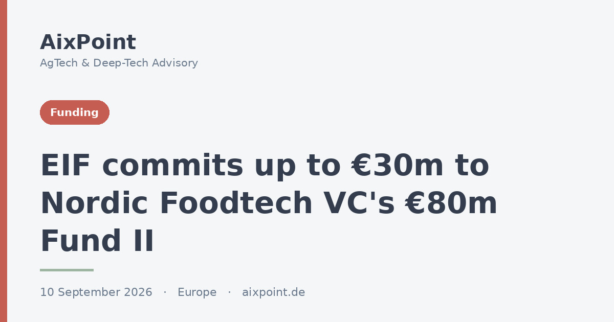 EIF commits up to €30m to Nordic Foodtech VC's €80m Fund II