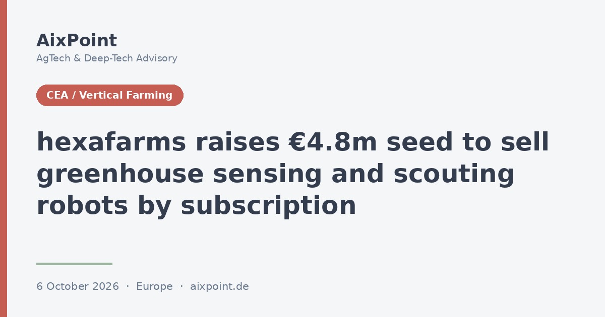 hexafarms raises €4.8m seed to sell greenhouse sensing and scouting robots by subscription