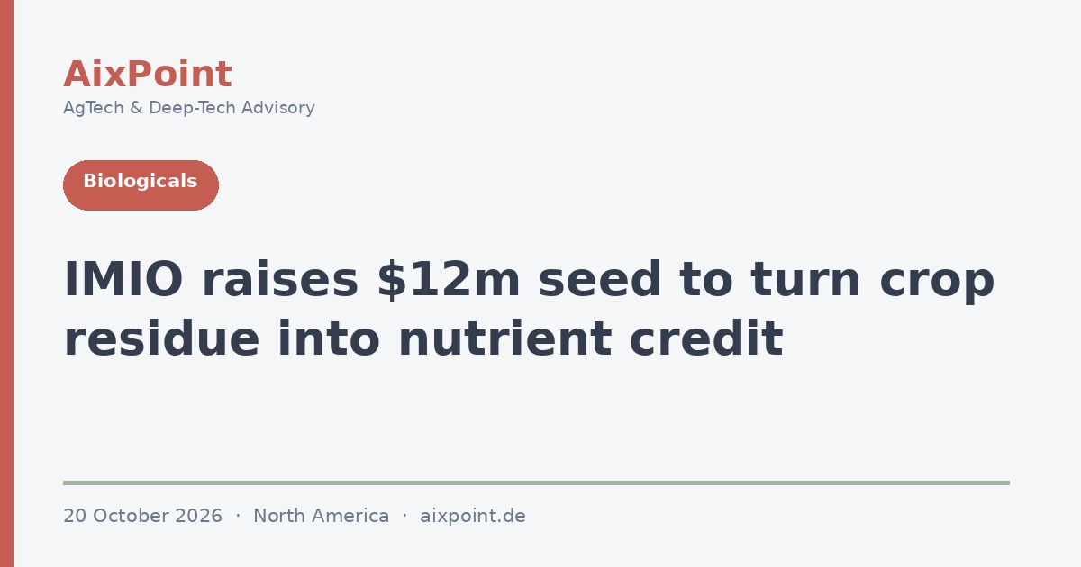 IMIO capta 12 M$ semilla liderados por Sofinnova Partners para convertir el residuo de cosecha en crédito de nutrientes